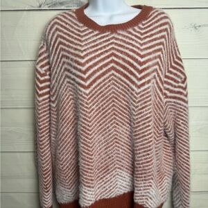 Chevron Patterned Sweater - Rust and White size L